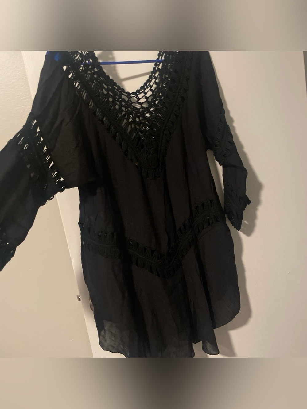 Xl Anthropologie Black Crochet V-Neck Swim Coverup